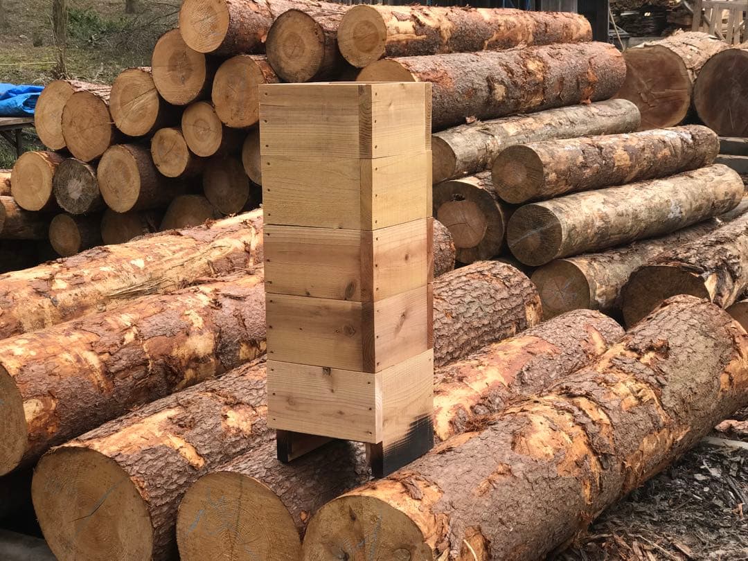 日本みつばち巣箱　底板2タイプ（夏冬交換）5段重箱　巣落ち、スムシ、暑さ対策、