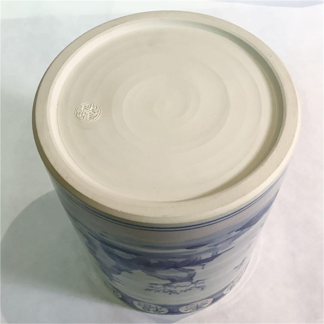 【茶道具】中村秋峰　染付山水絵　水指　塗蓋付
