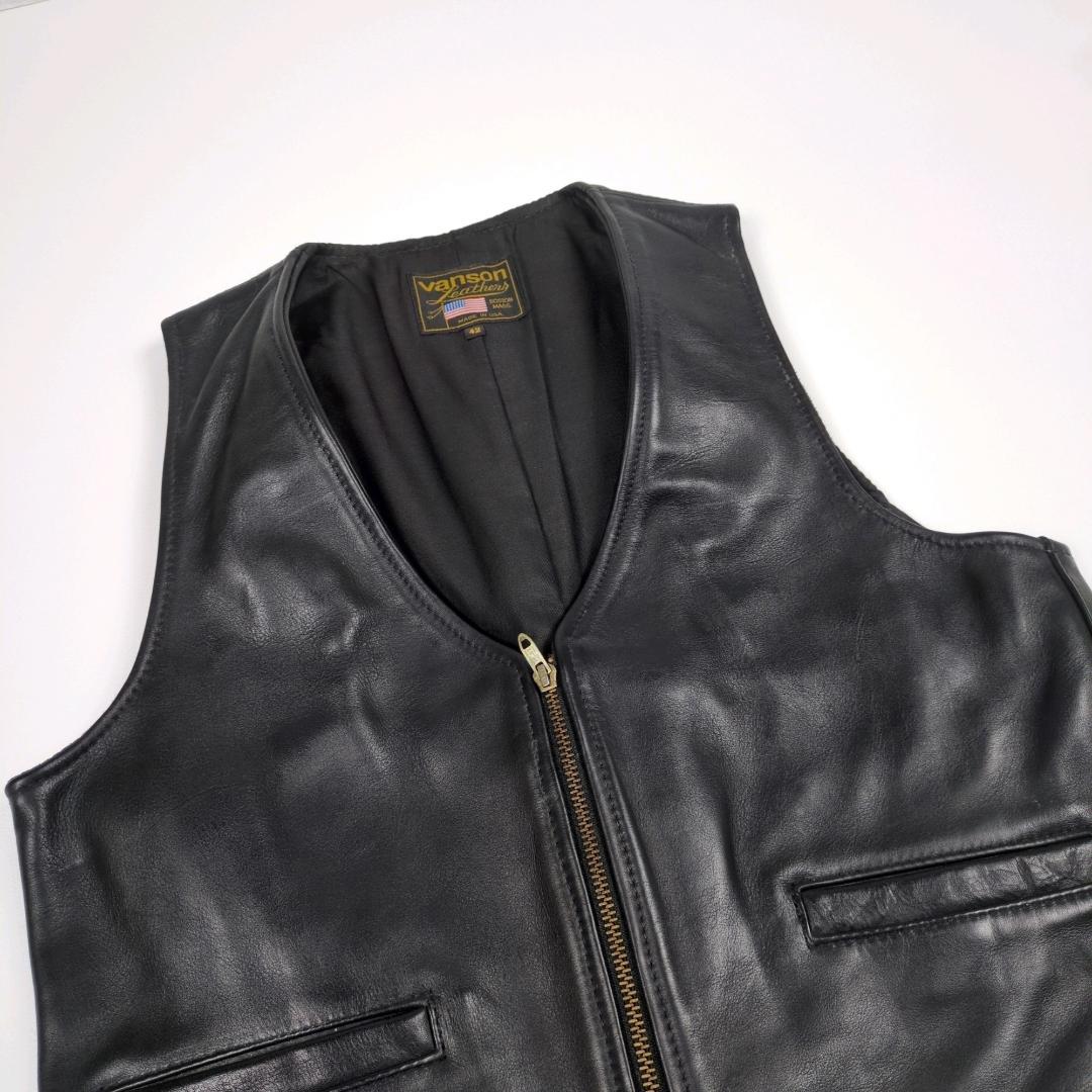VANSON バンソン 42 XL レザー ベスト BLACK ライダース