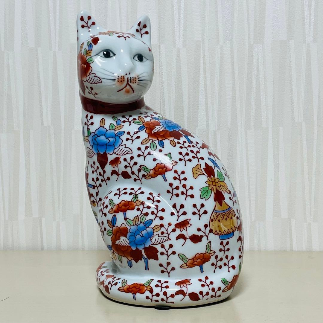 大型 古伊万里 金彩 色絵 猫 置物 陶器製 縁起物 アンティーク