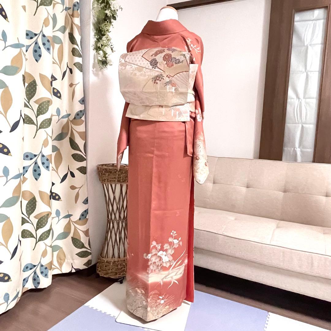 オレンジ　友禅 4点 フルセット 訪問着 入学式 卒業式 入園式 春 秋 冬