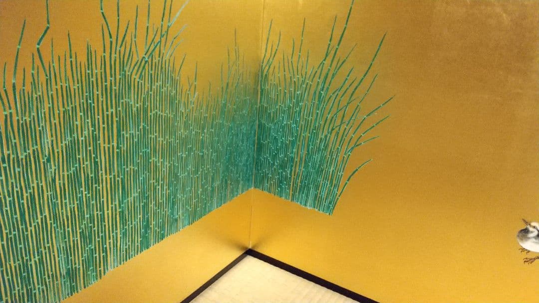 風炉先屏風 ！木賊に鶺鴒 裏は墨絵 竹に雀 リバーシブル 表裏使えます！