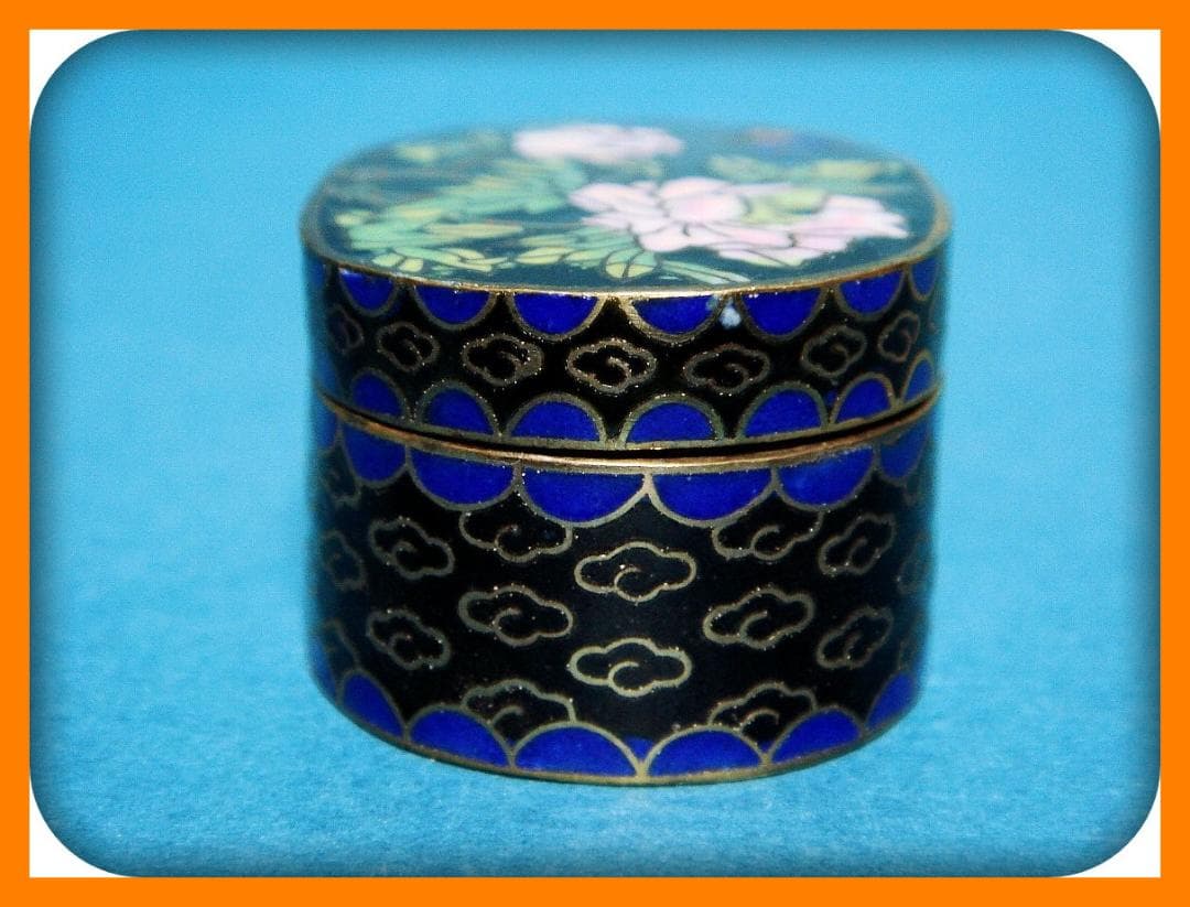 785『七宝 花蝶 香合』黒　//骨董品 古美術 古道具 アンティーク