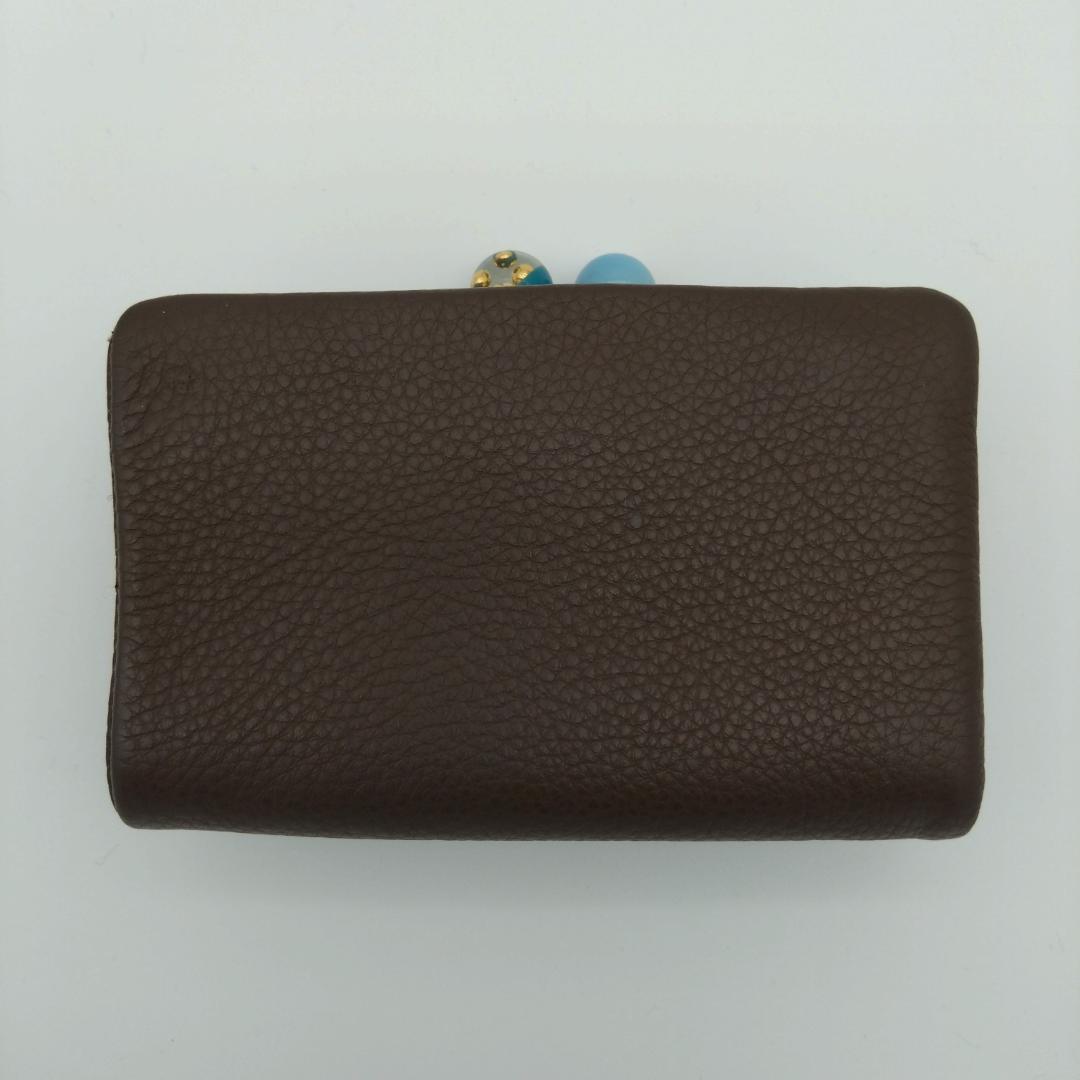 未使用 ear papillonner 牛革 がま口 ブラウン 二つ折り財布