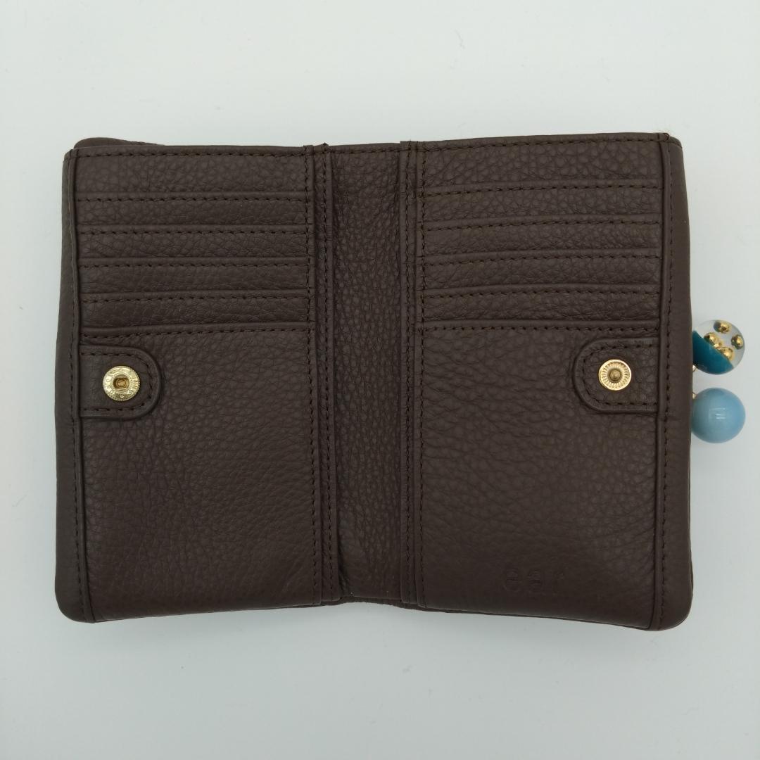 未使用 ear papillonner 牛革 がま口 ブラウン 二つ折り財布