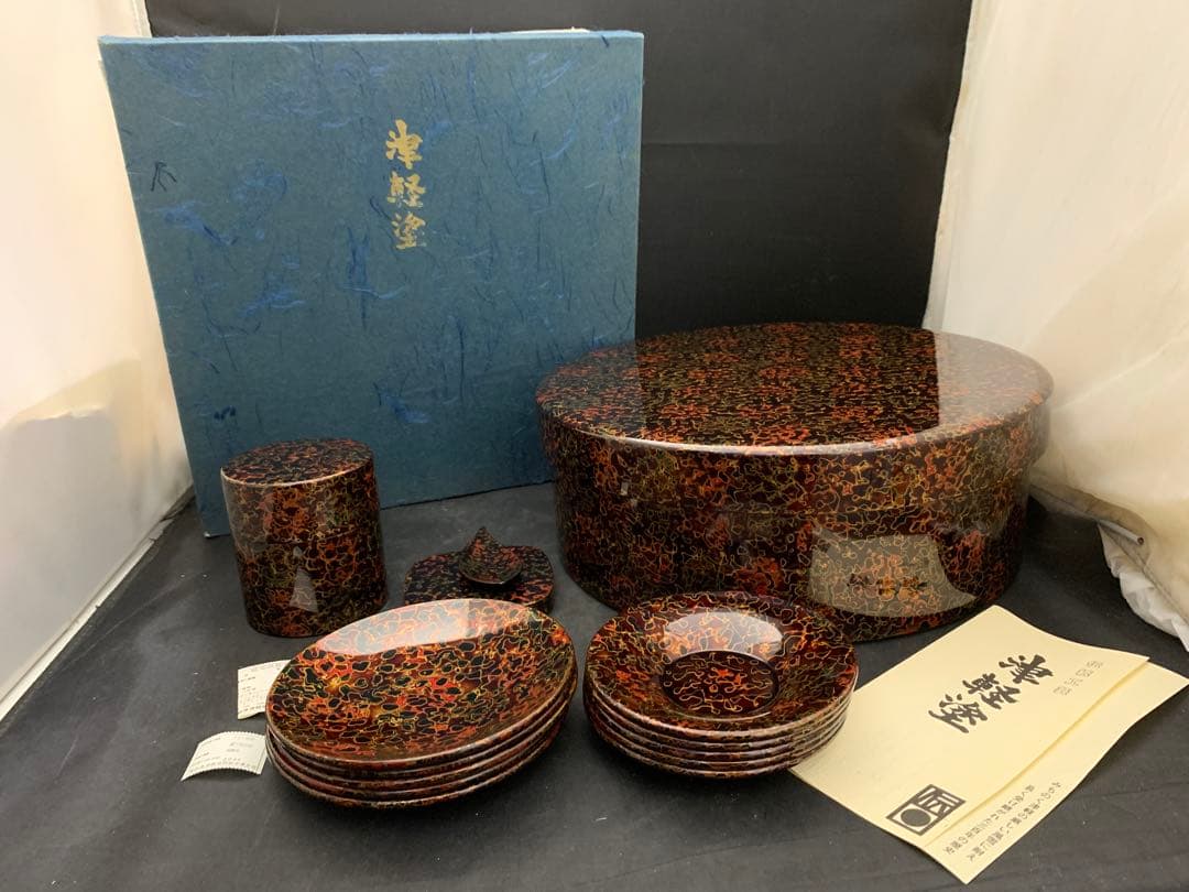 新品未使用 津軽塗 天然木伝統工芸品 茶道具セット 茶びつ茶托茶筒茶匙急須台