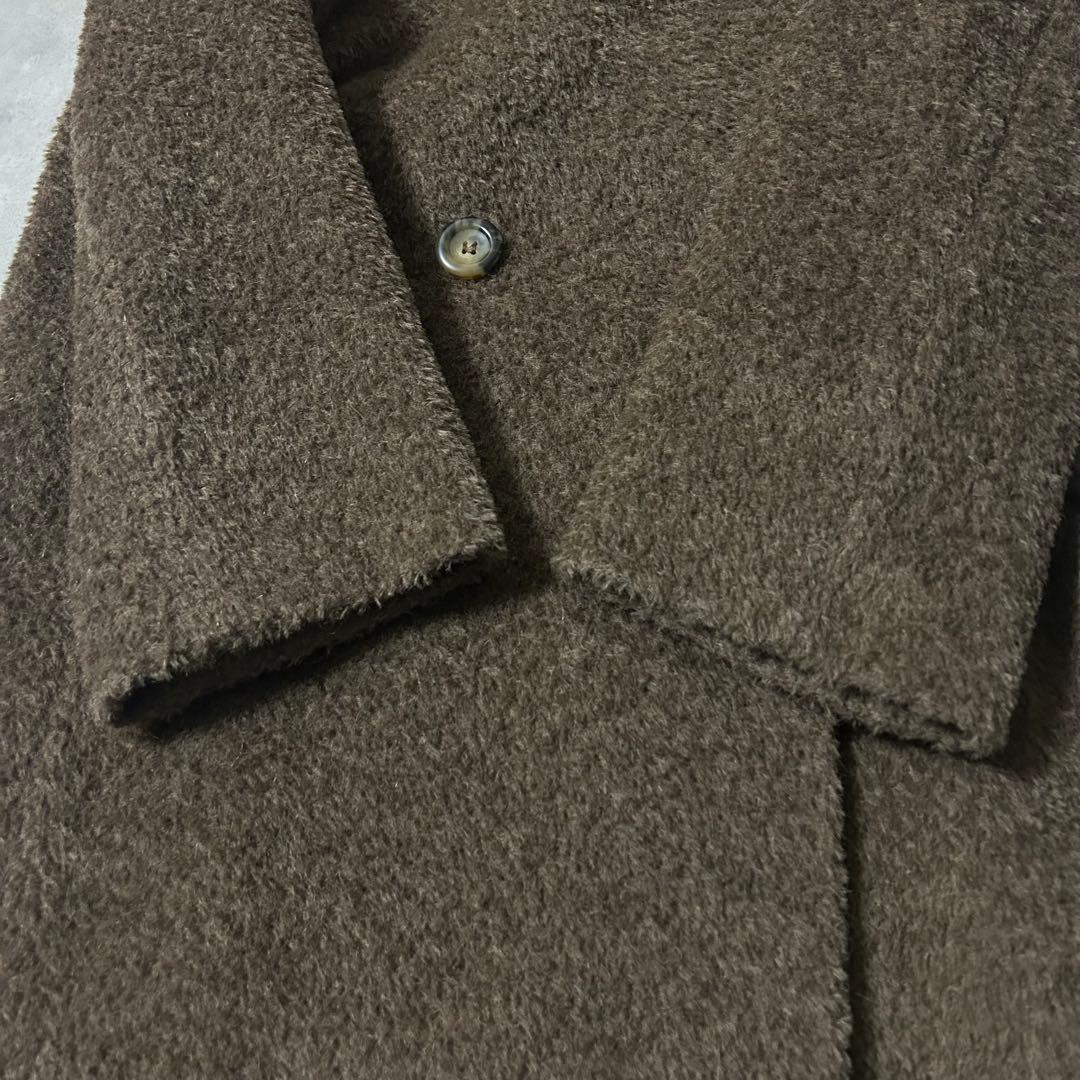 マックスマーラ 銀タグ アルパカシャギーコート ロング 裏地ロゴ ダブル