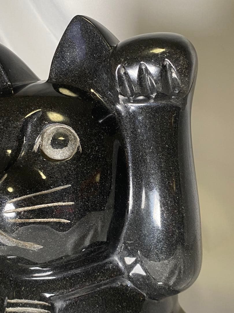 2278❣️黒御影石　招き猫　石像　彫刻　オブジェ