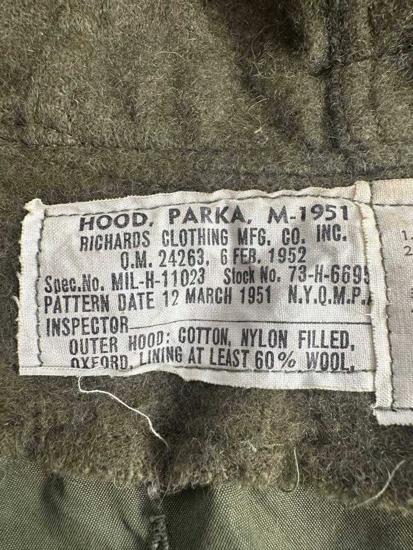 M51 パーカー用フード　白ラベル　※折れ