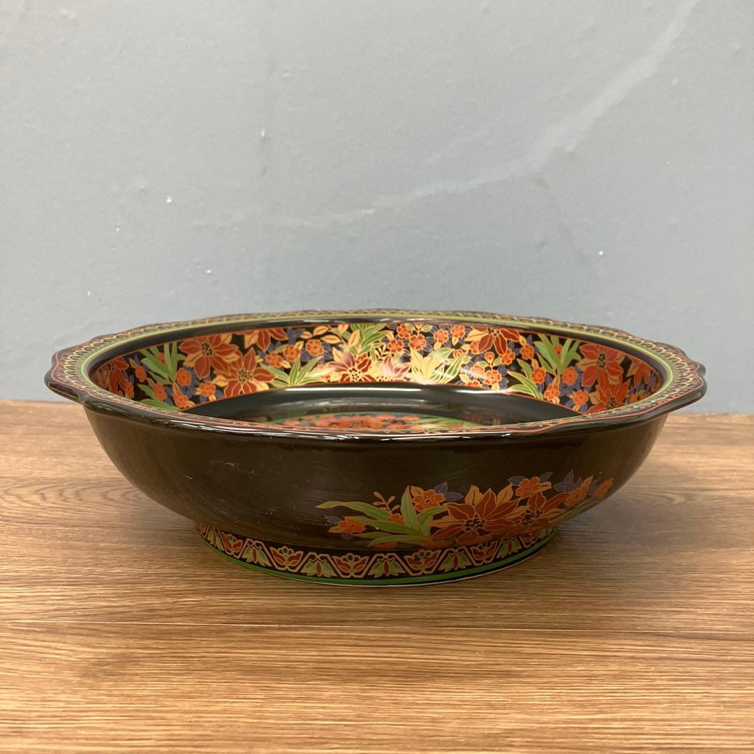 E-1 菓子鉢 盛鉢 花柄 扇面文様 伝統工芸 金彩 陶器製 焼き物 食器