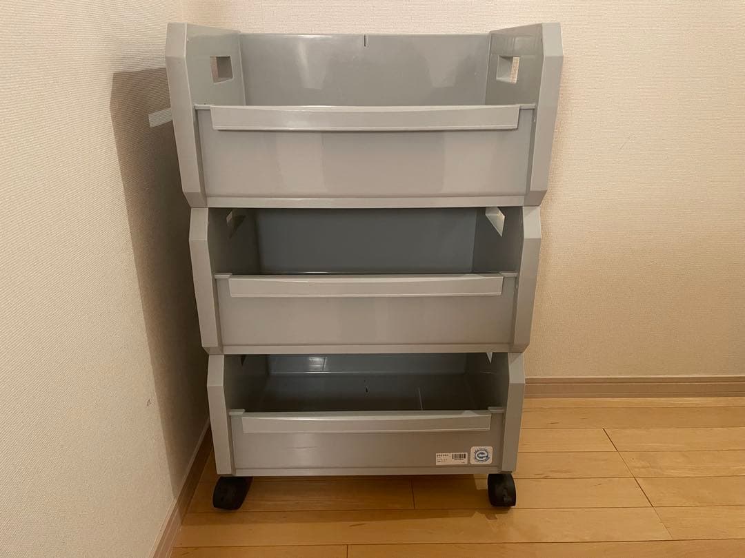 グレー　3段　BOX　キャスター付き　工具　おもちゃ　箱　に　ガレージ　に