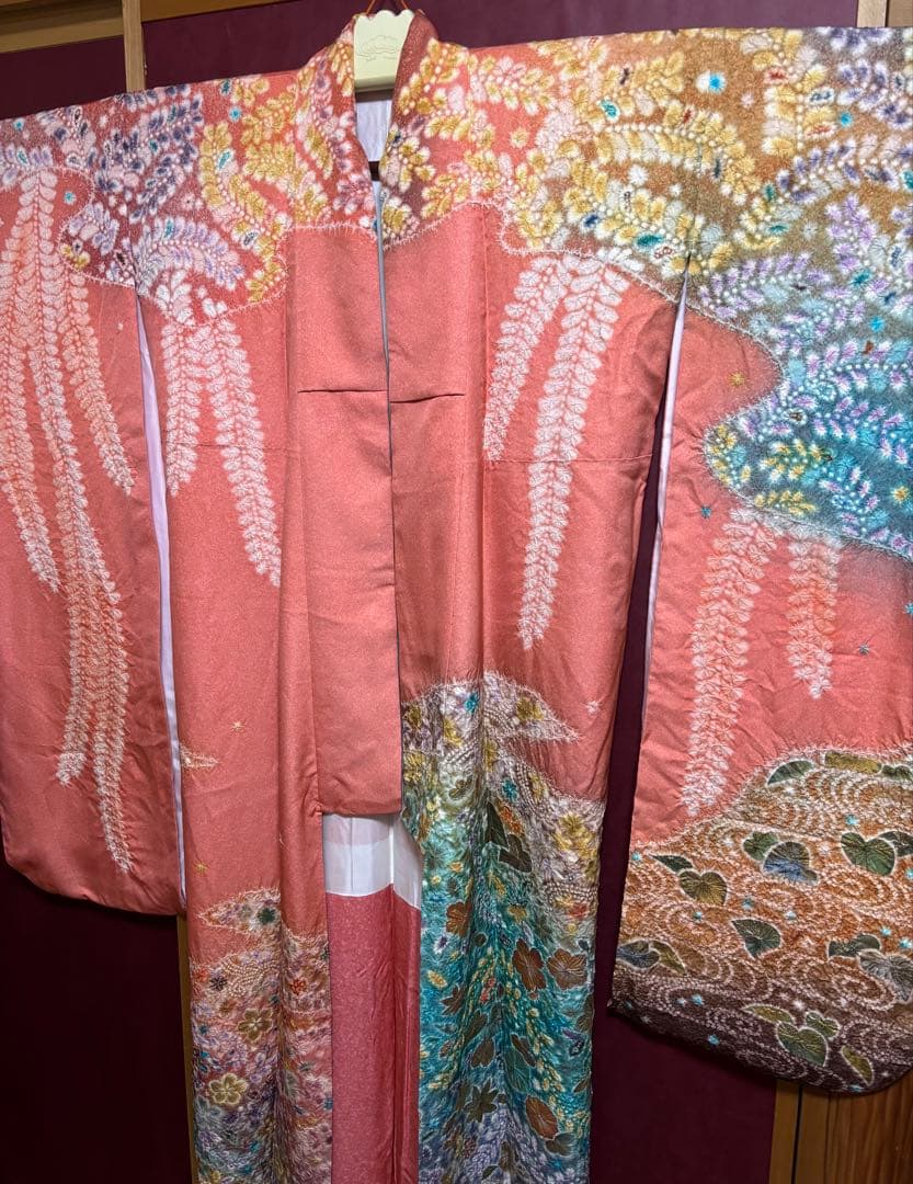 正絹　辻ヶ花6点セット　絞り染め　金通し撒き糊　瑞々しいサーモンピンク　トール