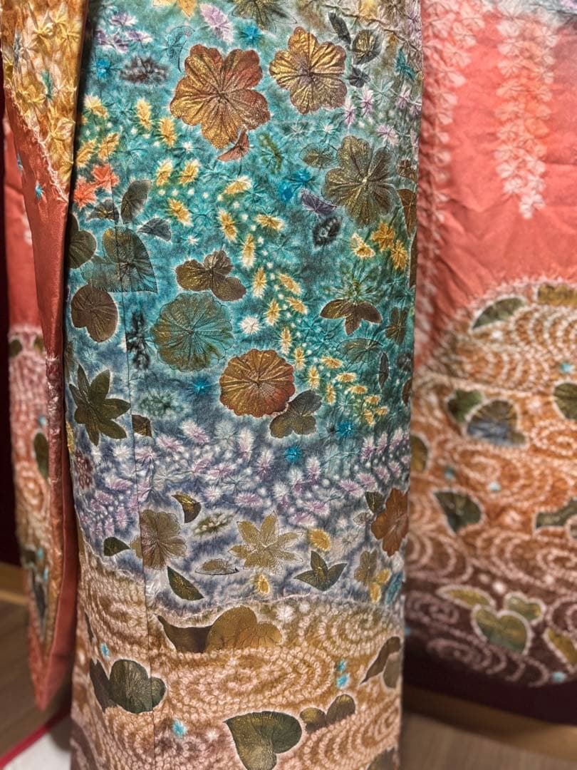 正絹　辻ヶ花6点セット　絞り染め　金通し撒き糊　瑞々しいサーモンピンク　トール