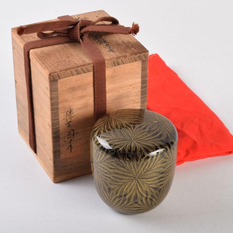 茶道具　輪島塗　岡本陽斎作　忍彫沈金　棗　共箱　V　9074