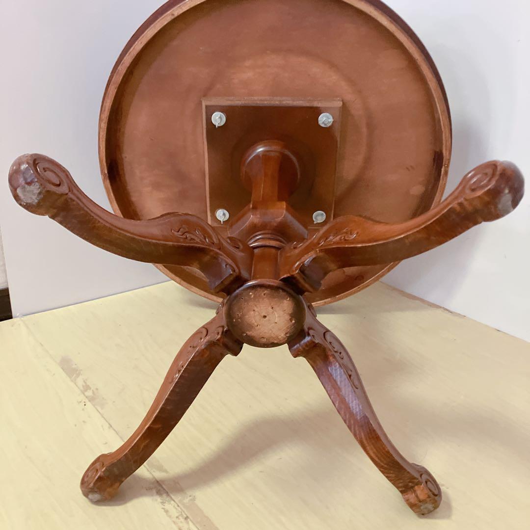 象嵌細工　コーヒーテーブル　円形テーブル　アンティーク調　カフェテーブル