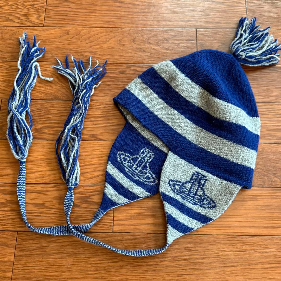 美品/レア色正規品 Vivienne Westeoodオーブ/耳当て付ニット帽