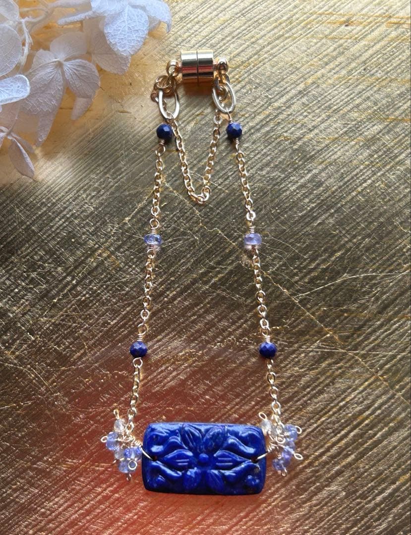 ラピスラズリカービング＆タンザナイトのブレスレット他　14kgf