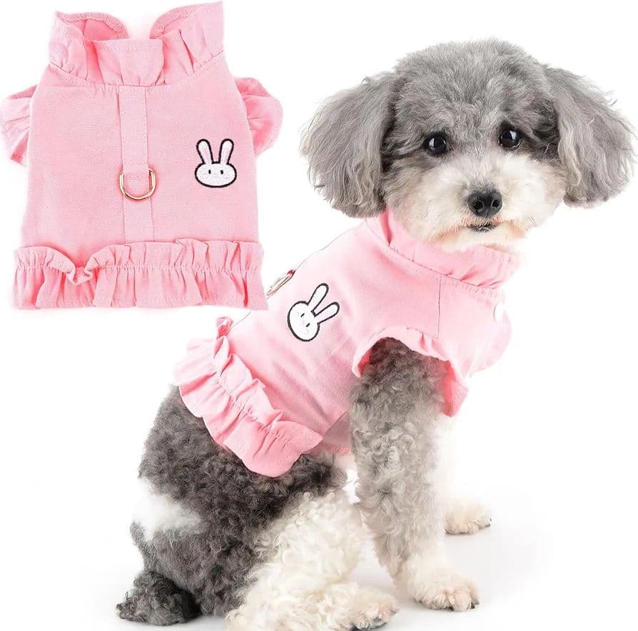 犬服 犬用 デニム ハーネス ワンピース 夏 小型犬 散歩用 ピンク XXL