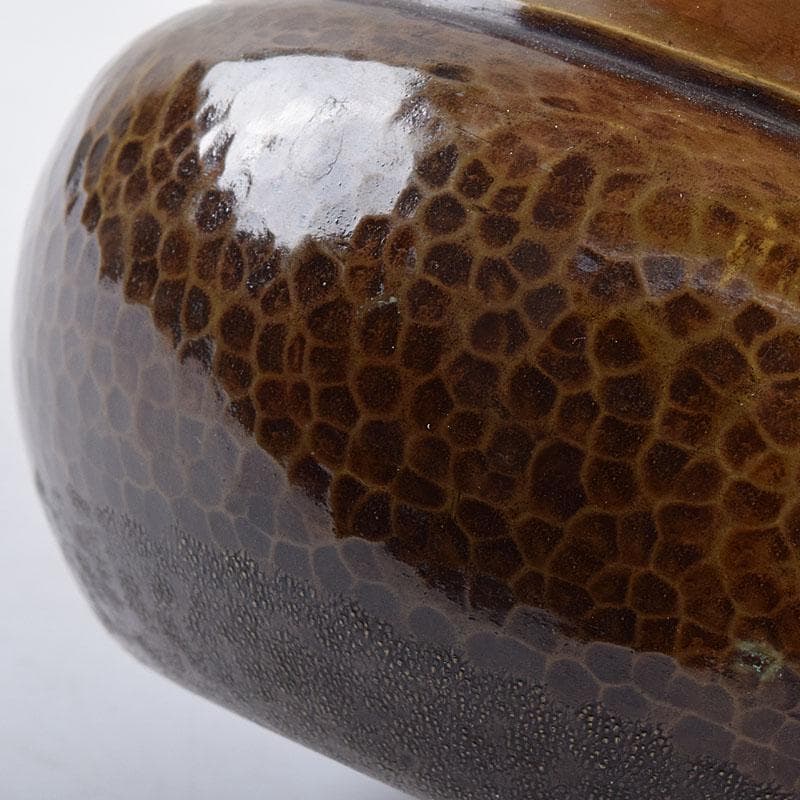 煎茶道具　黄銅　落葉壷　茶こぼし　建水　在銘　共箱　V　R8904