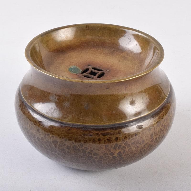 煎茶道具　黄銅　落葉壷　茶こぼし　建水　在銘　共箱　V　R8904