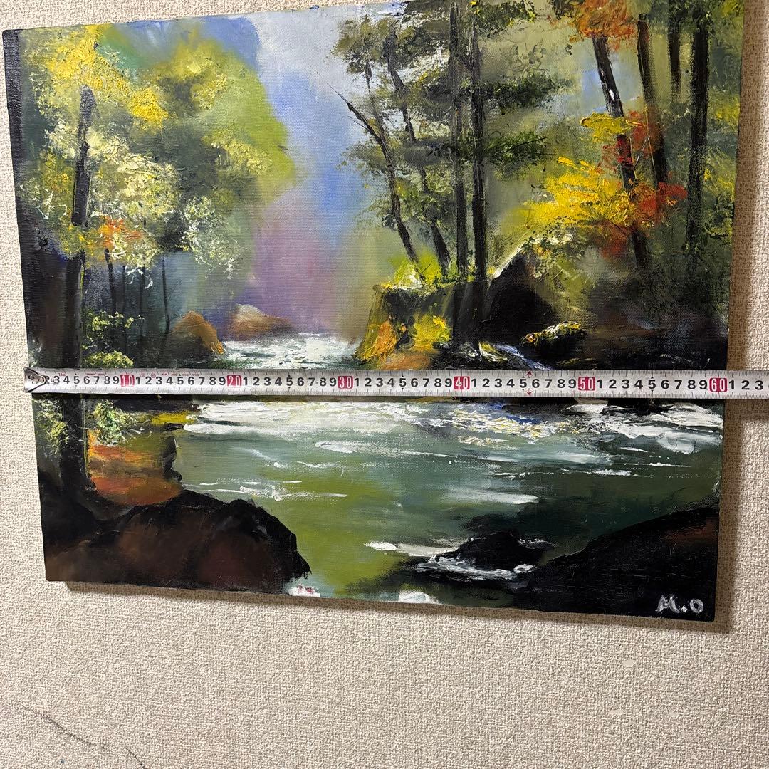 自作油彩画　油絵　風景画　湖　森