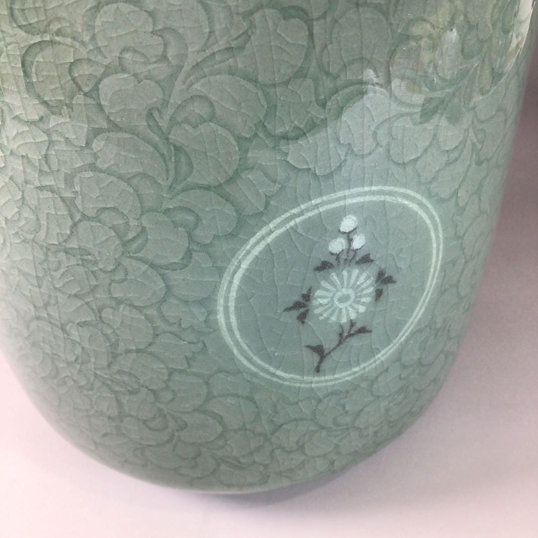 Ｒ７６５　水指　『青珍窯　梁命煥造』『高麗青磁水指』　共箱　茶道具