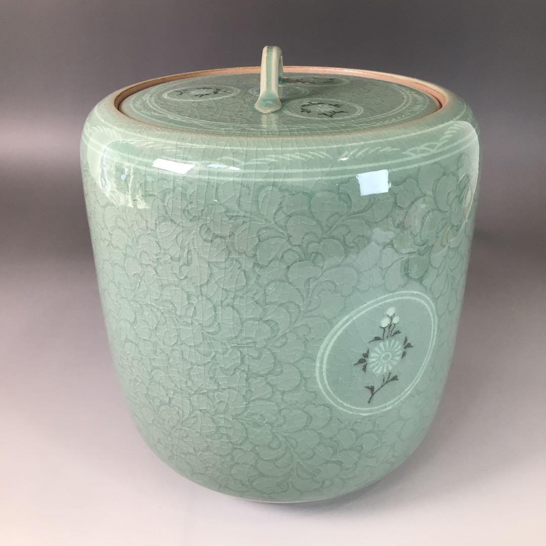 Ｒ７６５　水指　『青珍窯　梁命煥造』『高麗青磁水指』　共箱　茶道具