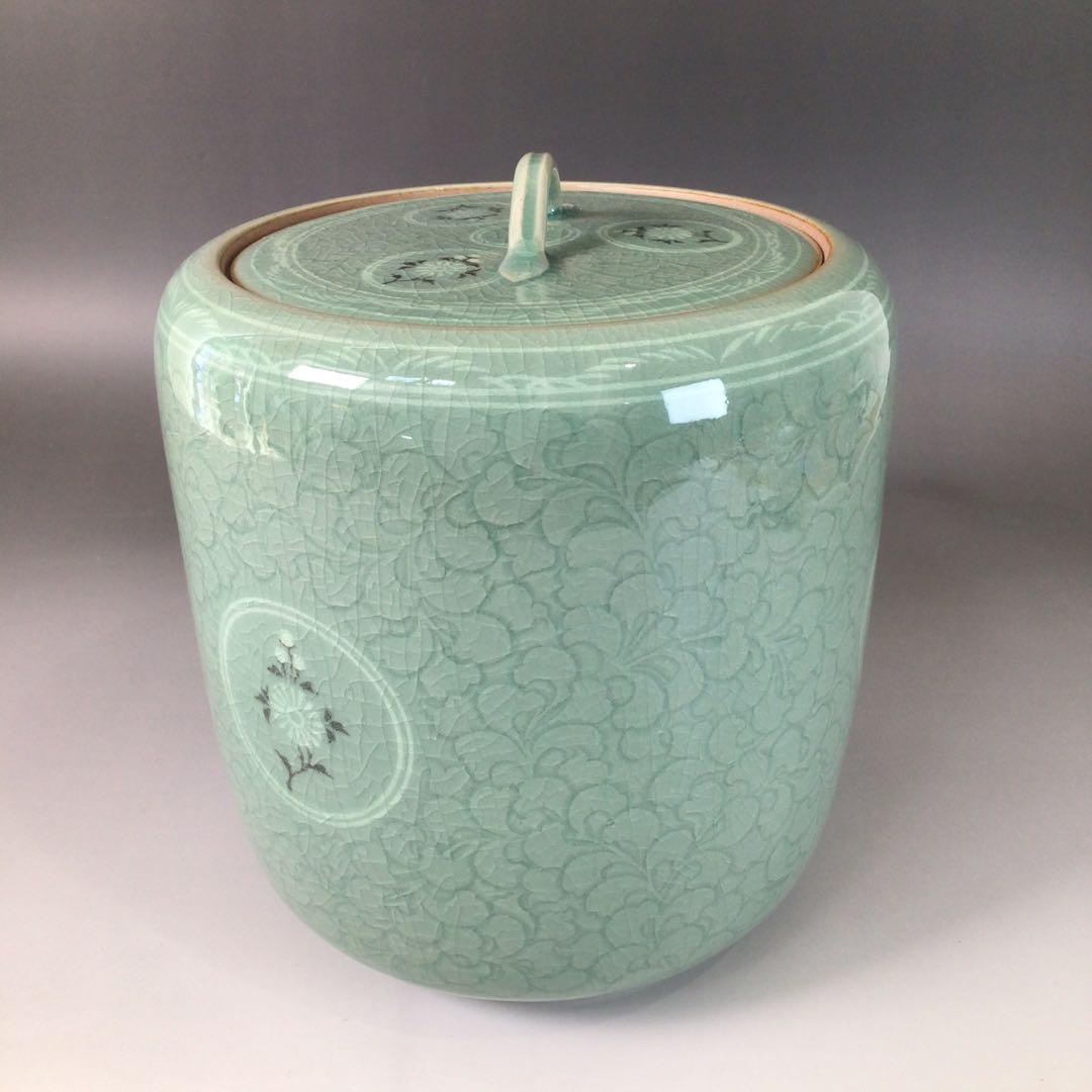 Ｒ７６５　水指　『青珍窯　梁命煥造』『高麗青磁水指』　共箱　茶道具