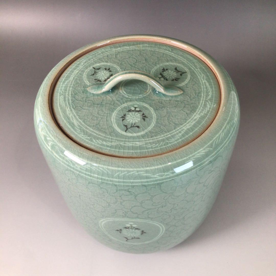 Ｒ７６５　水指　『青珍窯　梁命煥造』『高麗青磁水指』　共箱　茶道具