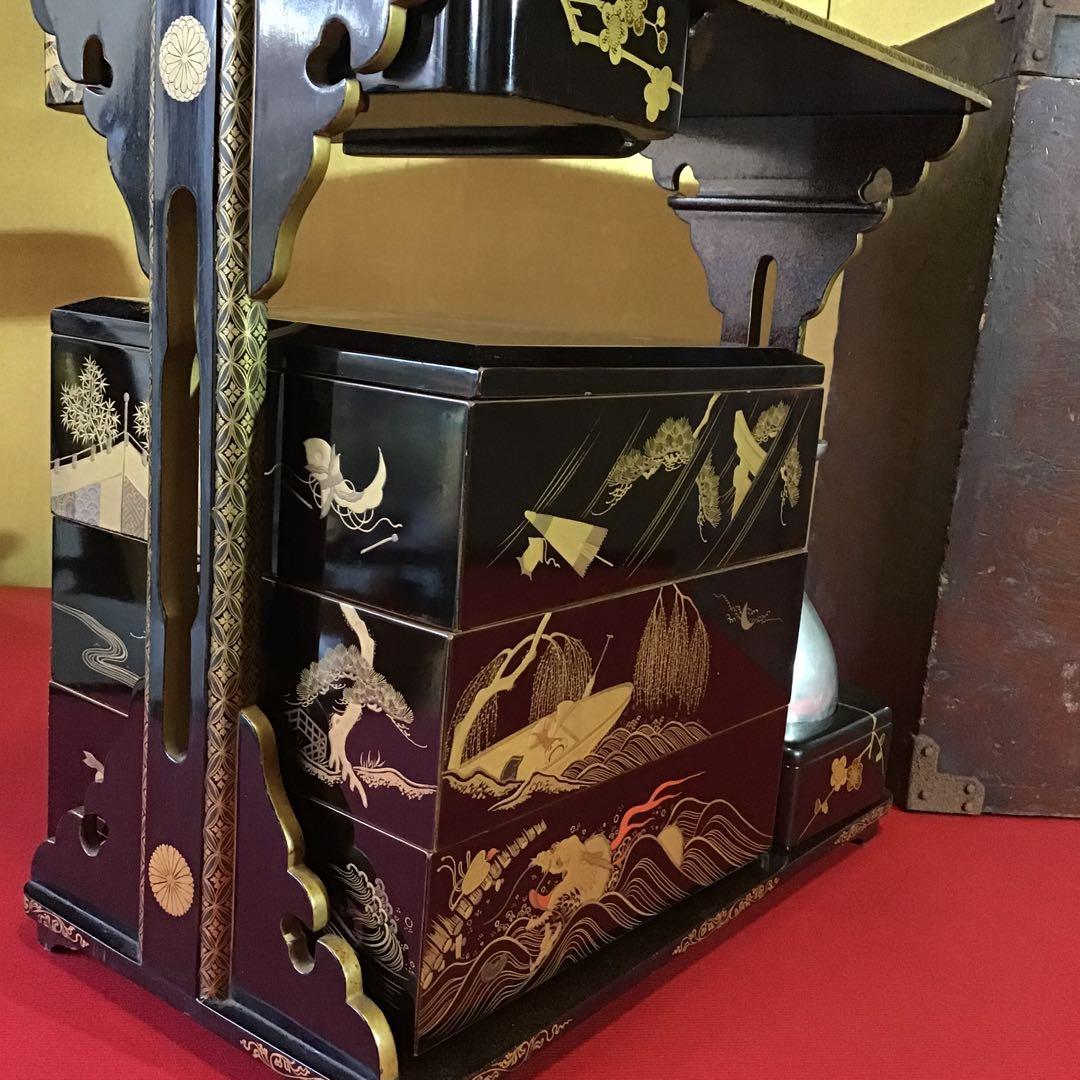 金高盛蒔絵　野弁当重　錫徳利　時代箱付　江戸期