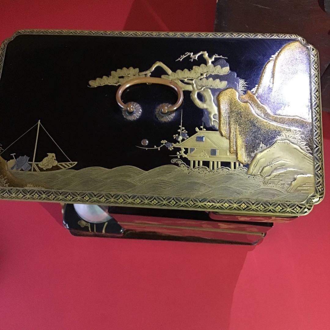 金高盛蒔絵　野弁当重　錫徳利　時代箱付　江戸期