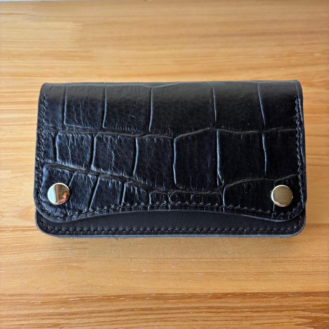【ブラック&クロコダイル】ミドルトラッカーウォレット イタリアンレザー 本革②2
