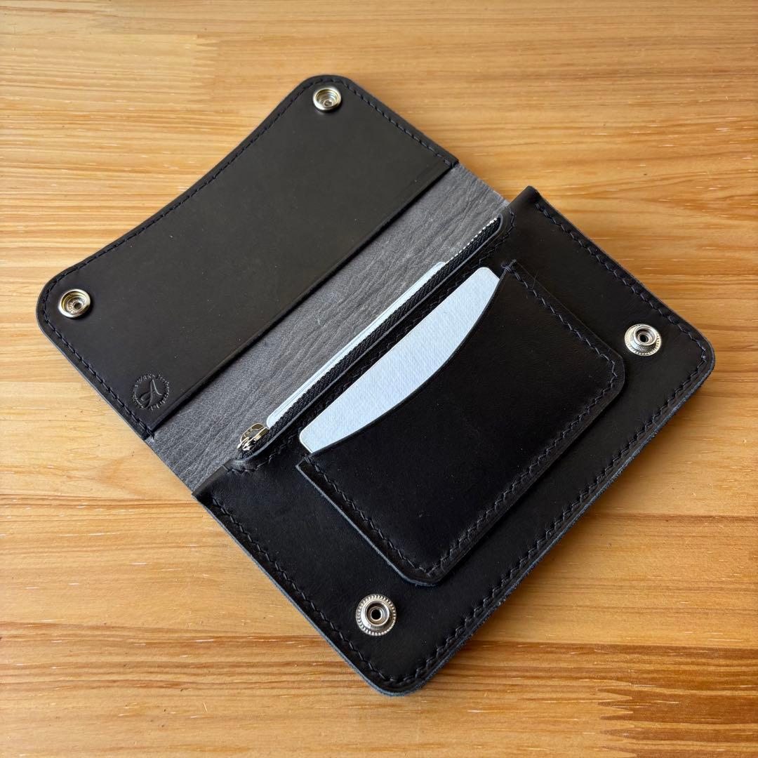 【ブラック&クロコダイル】ミドルトラッカーウォレット イタリアンレザー 本革②2