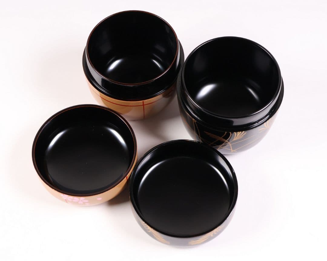 茶道具 棗 2点 ぼんぼり 月と兎 木製 黒塗 白塗 / 土居義峰【CM348】