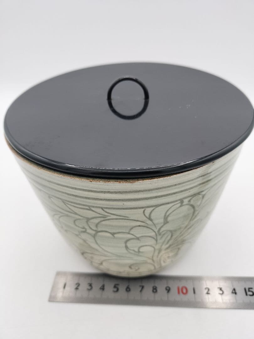 c499 水指 掻落 草花 廣州窯 趙小守 木箱 茶道具 古物