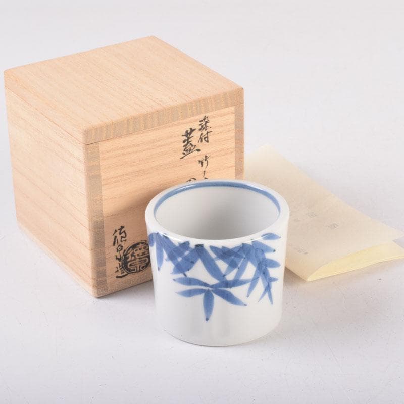 茶道具　紫翠窯　三代　西村徳泉造　染付　竹文　蓋置　共箱　V　8379