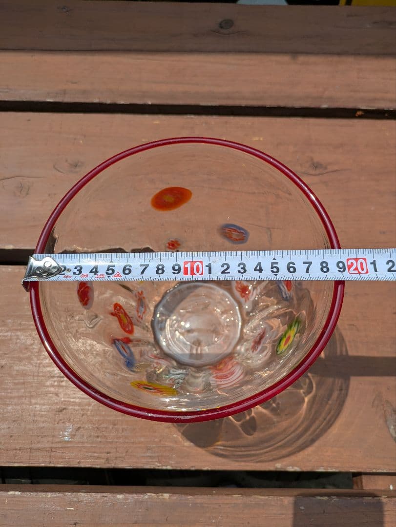 お洒落な花柄 赤縁 ガラス容器　インテリア