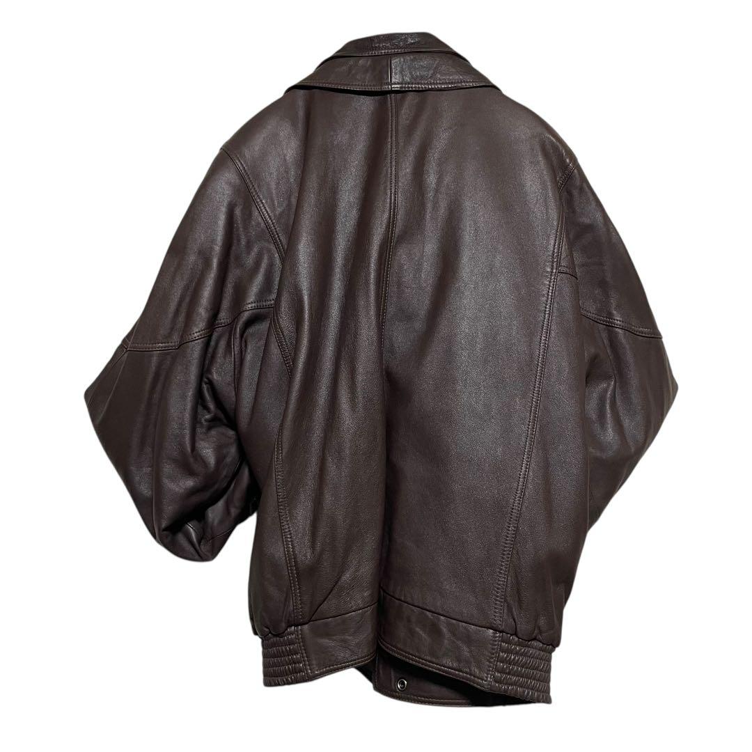 【vintage】牛革 本革 カウレザーシングルライダースジャケット ブラウンL