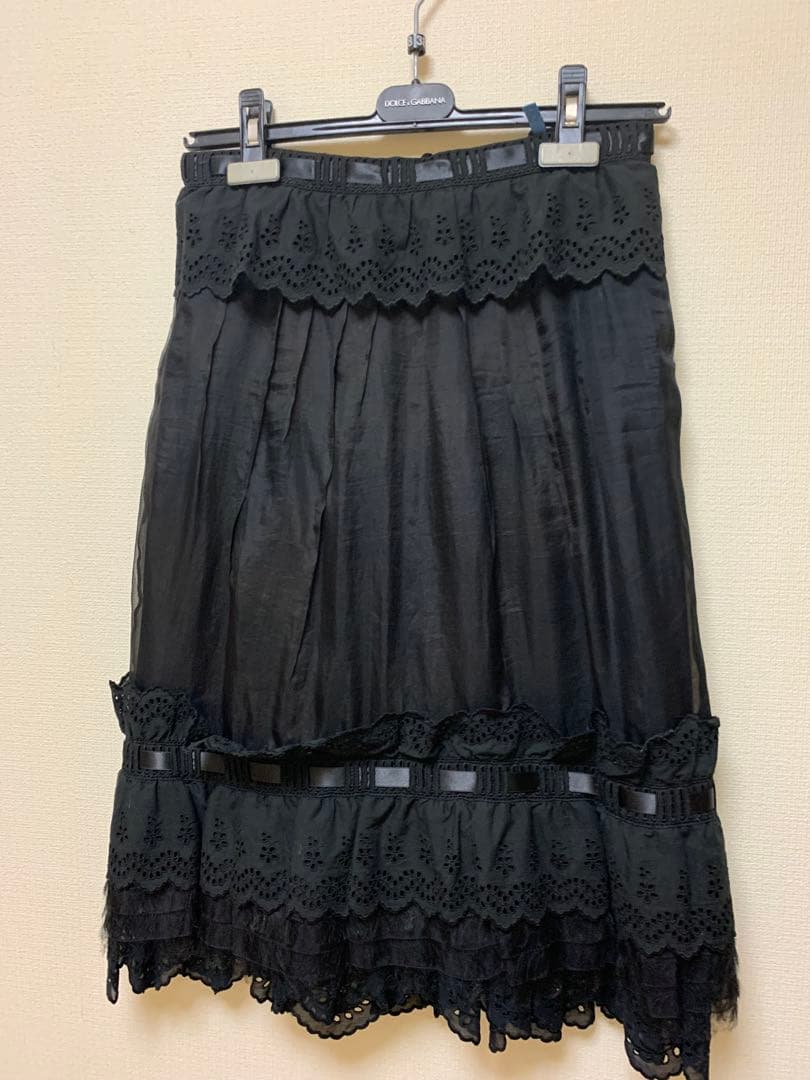 ドルチェ＆ガッパーナブラック フレアスカート レース装飾42