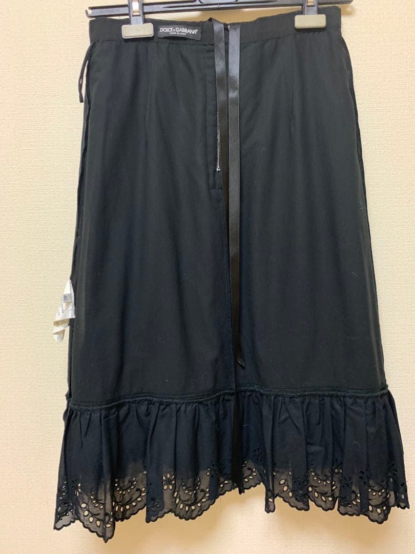 ドルチェ＆ガッパーナブラック フレアスカート レース装飾42