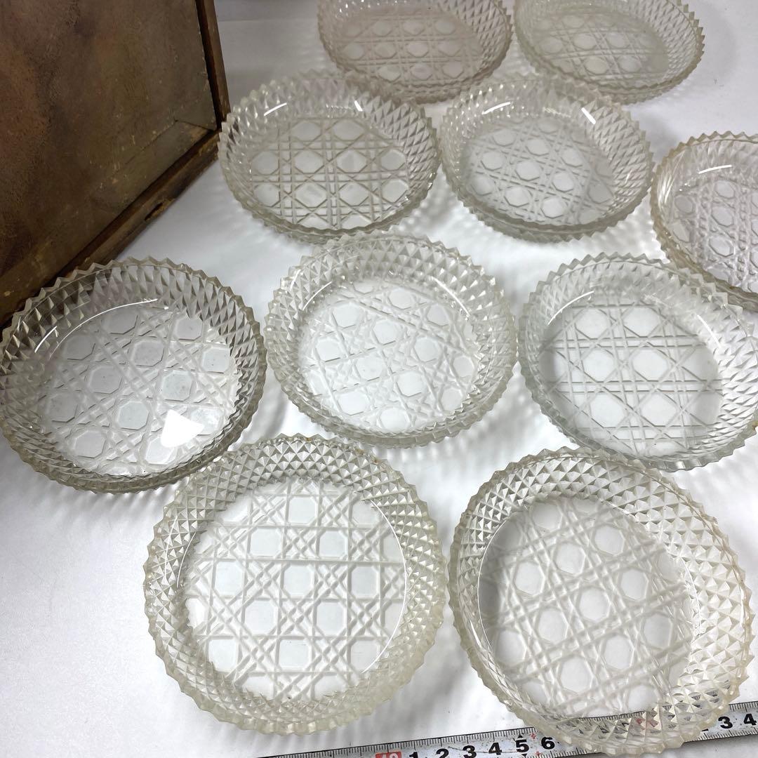 専用江戸後〜明治初期　ギヤマン手彫切子ハンドカット皿　10客　共箱直径11.8㎝