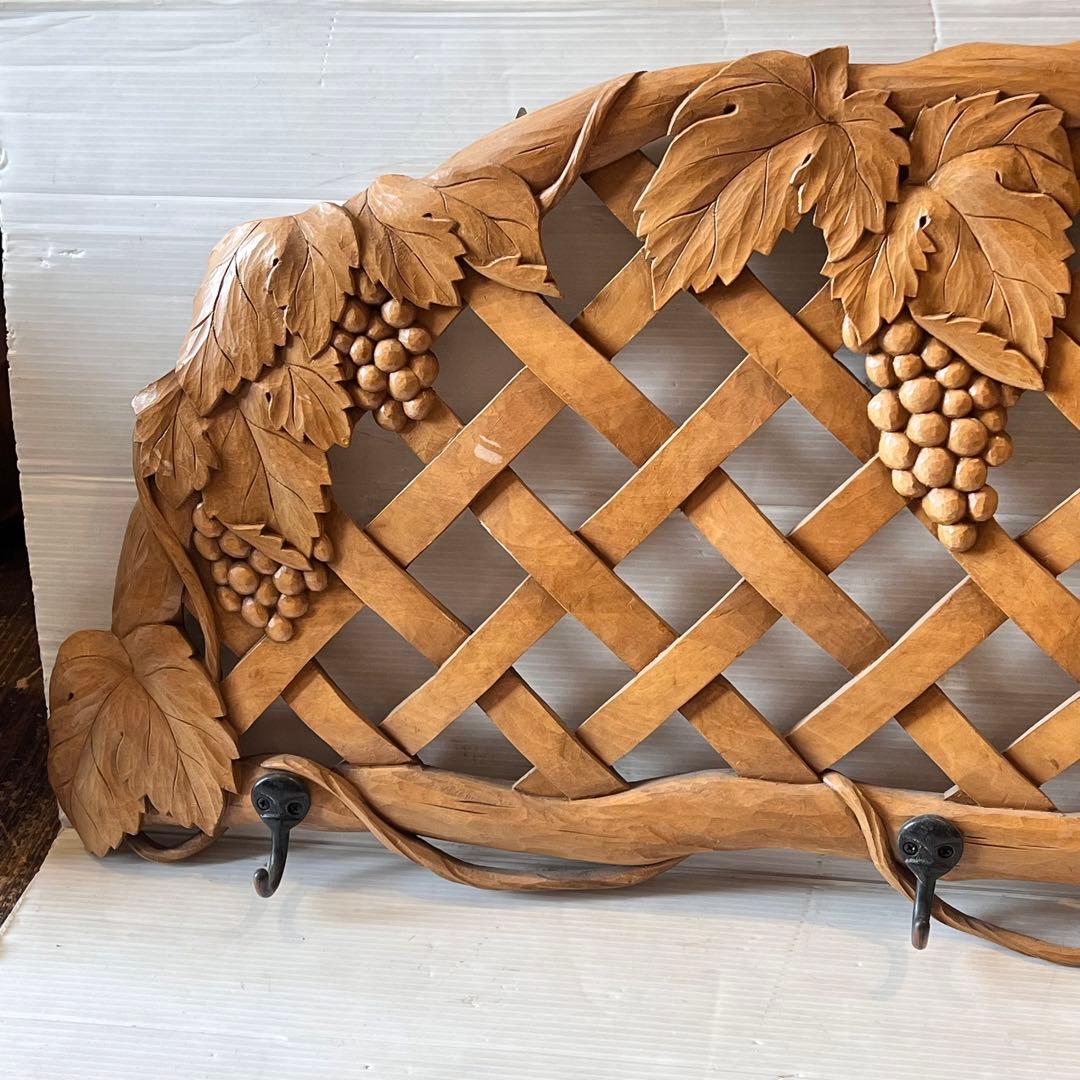 一点もの　木彫り　木製　ぶどう　ハンガー掛け　帽子掛け　インテリア