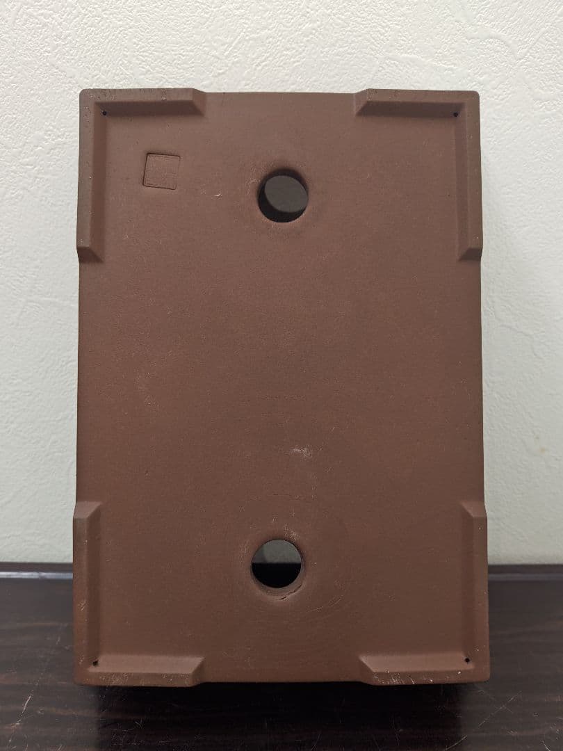 陶器の長方形盆栽鉢 ブラウン 約33cm ×24cm×7.8cm　落款　開洋