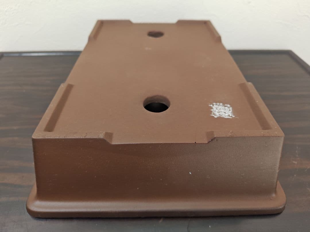 陶器の長方形盆栽鉢 ブラウン 約33cm ×24cm×7.8cm　落款　開洋