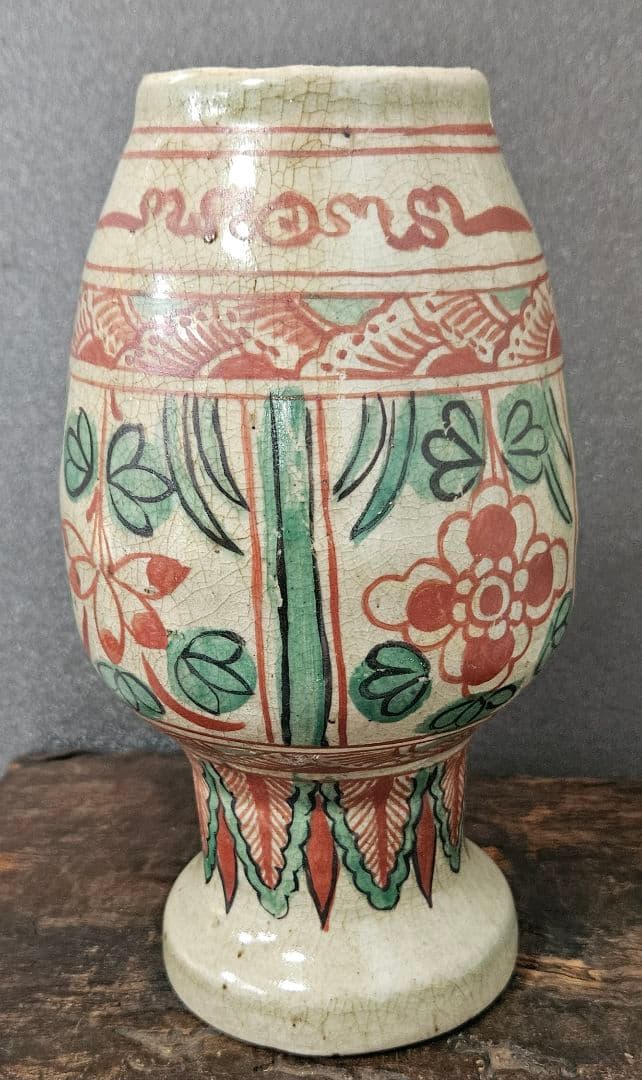 古代中国　明代～清代頃　古赤絵　天啓赤絵 四面花文様　広口壺　罐　花入れ　茶道具