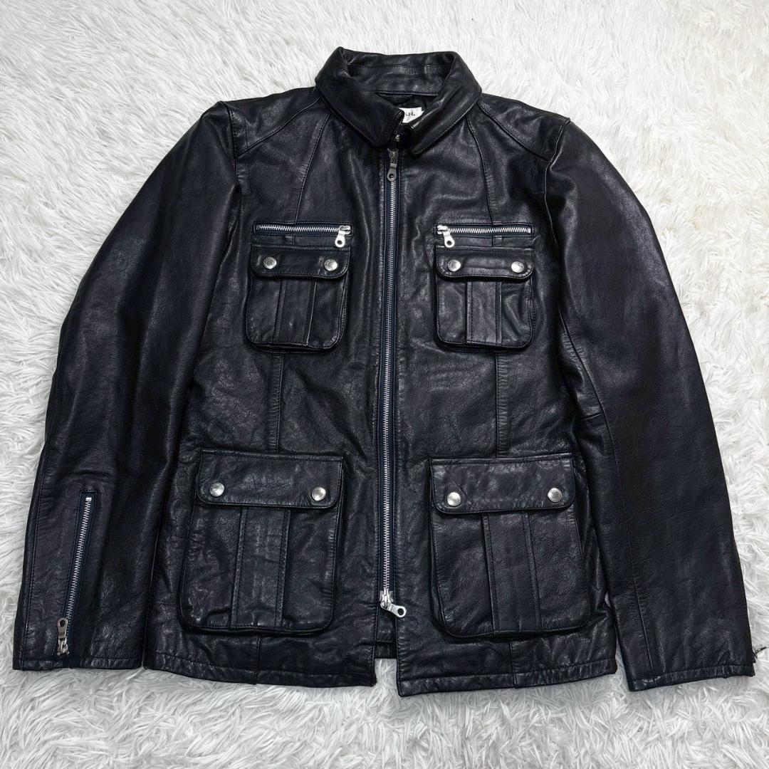 vanquish ライダース レザージャケット L 牛革 ダークネイビー カウ