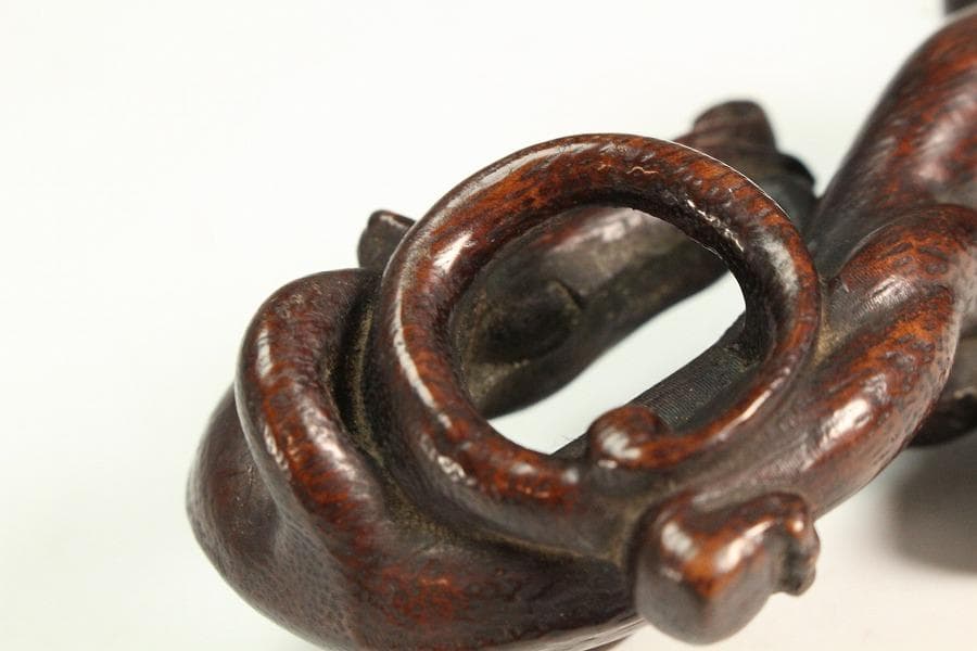 中国美術 古竹 刻 双龍 筆架17.5cmx3.5cm文房四宝(K-HA477)