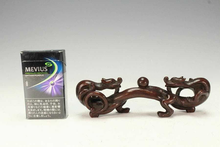 中国美術 古竹 刻 双龍 筆架17.5cmx3.5cm文房四宝(K-HA477)