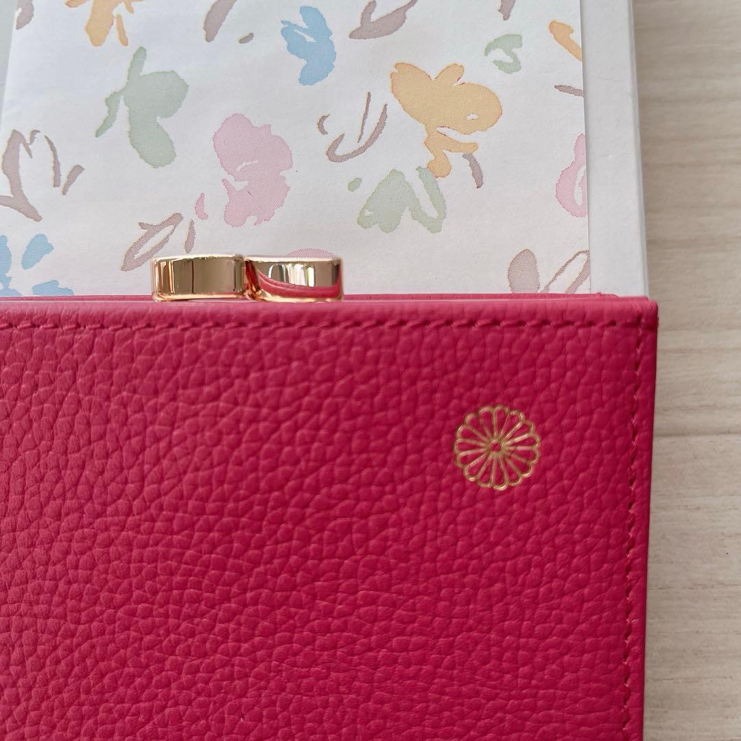 皇居　財布 ローズピンク 本革　二つ折り財布 がま口