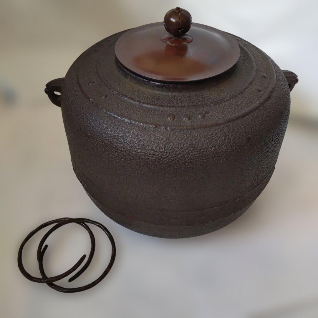 茶釜 釜師 人間国宝 高橋敬典 造 萬代屋釜 釜環付き 共箱 栞 茶道具 美品